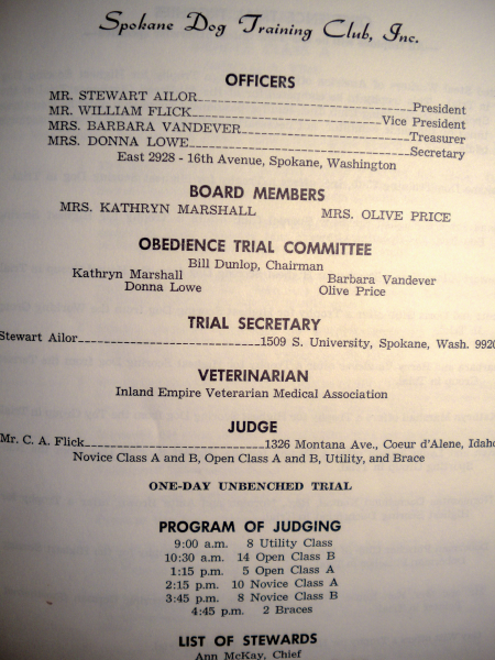 SDTC obedience trial premium 1965. Alvin Flick, obedience trial judge Obedience trial premium